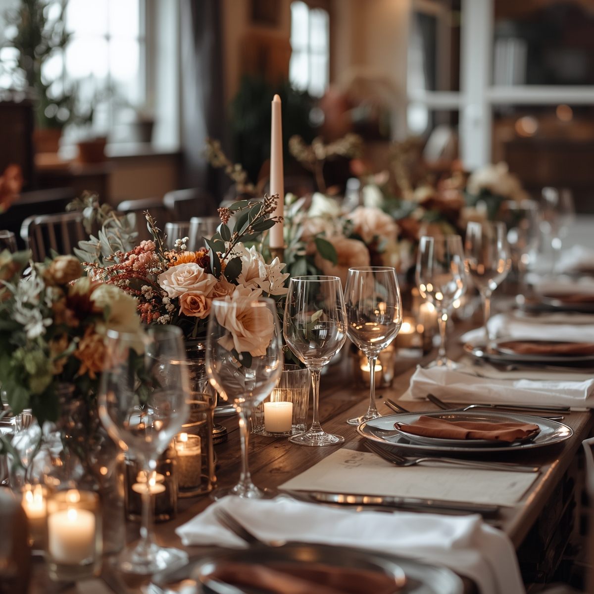 Romantic bouquet with pink roses and eucalyptus